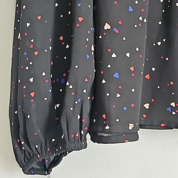 POPSUGAR Sheer Crossover Babydoll Top Blouse XXL Black Ditzy Hearts Cute Goth - Picture 4 of 15